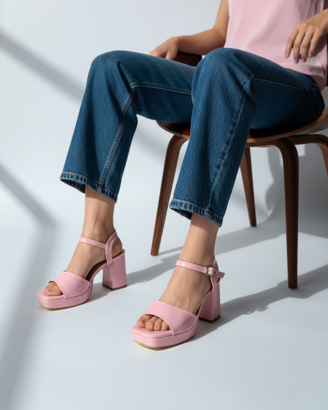 sandalia rosa charol plataforma tacon cuadrado comodos elegantes versatiles ciudad mexcalinas