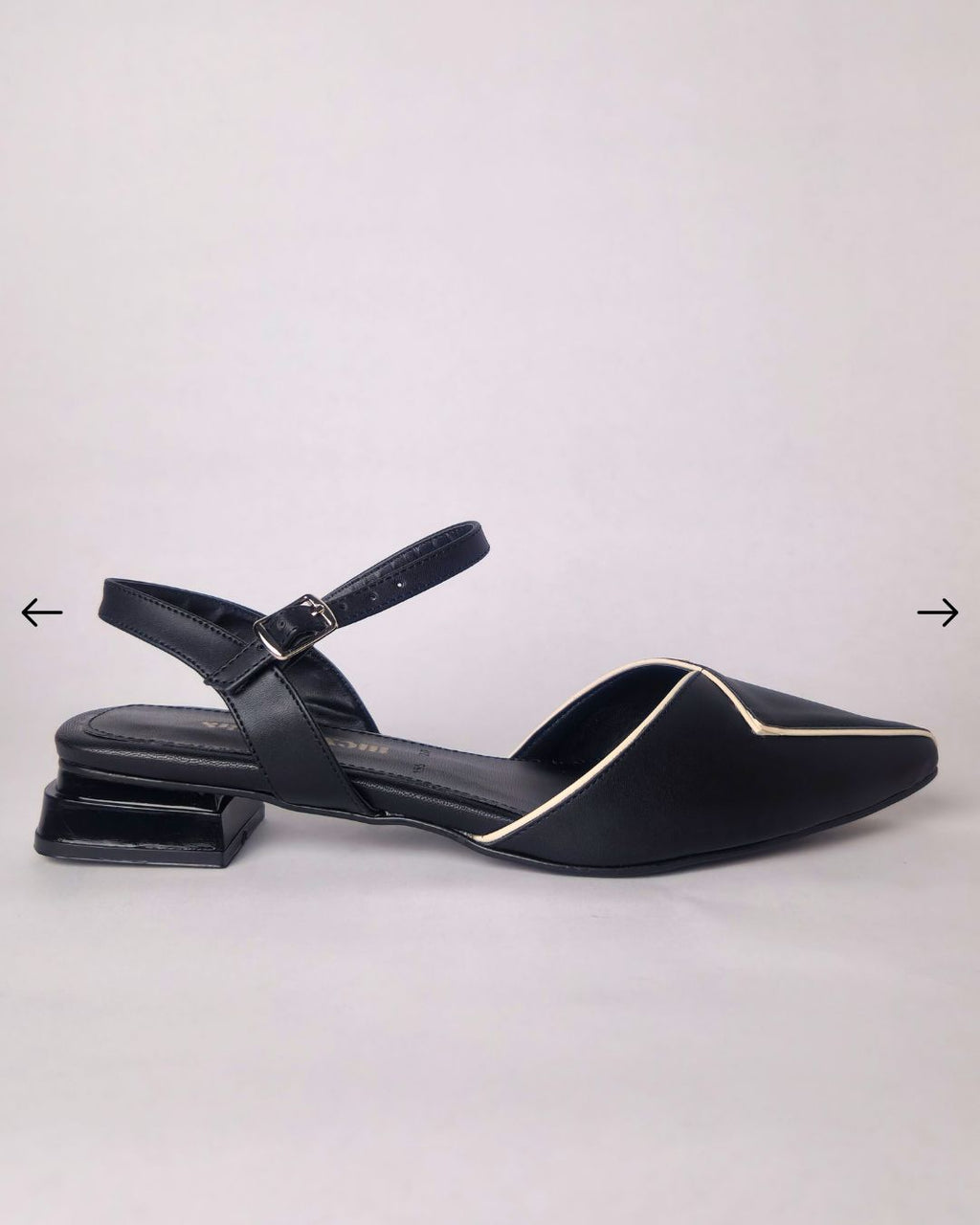 tacon alameda negro punta fina contraste blanco correa hebilla plateada tacon simetrico mexcalinas
